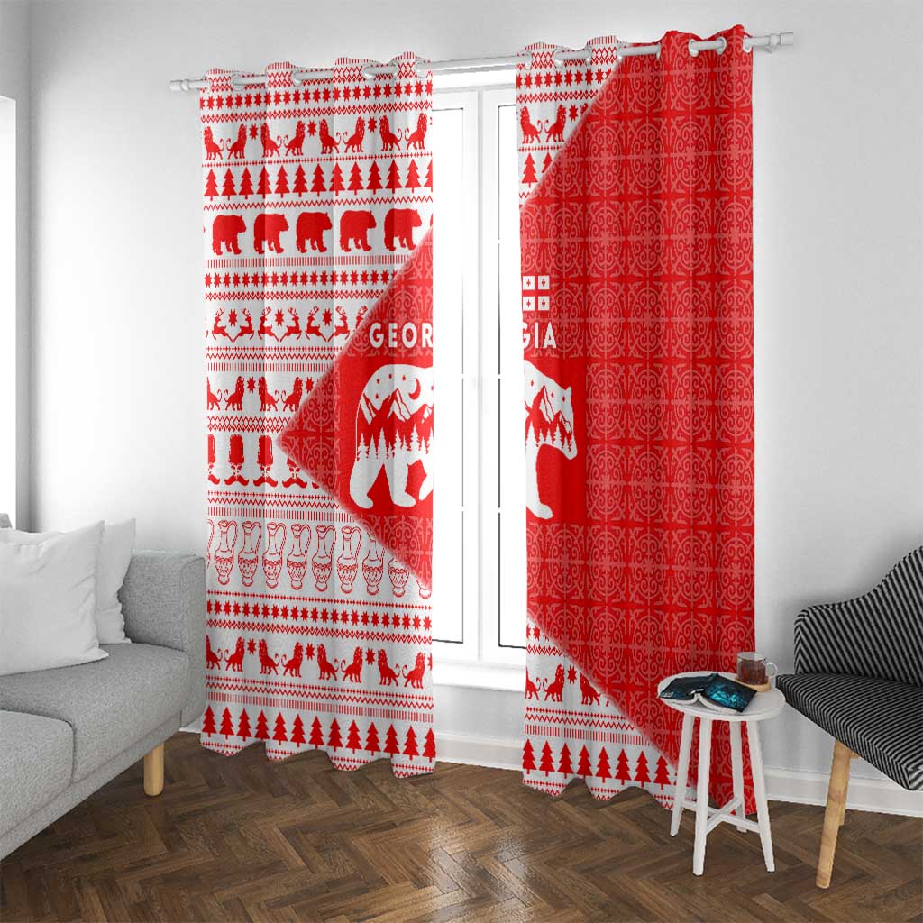 Georgia Christmas Window Curtain with Bear Mountains Forest Pattern and Traditional Georgian Design - Wonder Print Shop