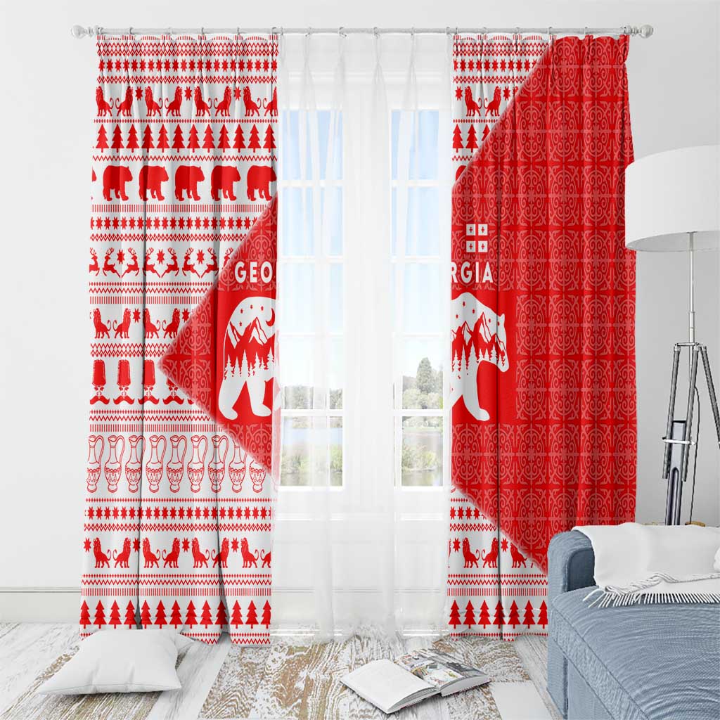 Georgia Christmas Window Curtain with Bear Mountains Forest Pattern and Traditional Georgian Design - Wonder Print Shop