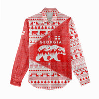 Georgia Christmas Women Casual Shirt with Bear Mountains Forest Pattern and Traditional Georgian Design - Wonder Print Shop