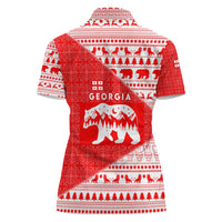 Georgia Christmas Women Polo Shirt with Bear Mountains Forest Pattern and Traditional Georgian Design - Wonder Print Shop