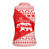 Georgia Christmas Women Sleeveless Polo Shirt with Bear Mountains Forest Pattern and Traditional Georgian Design - Wonder Print Shop