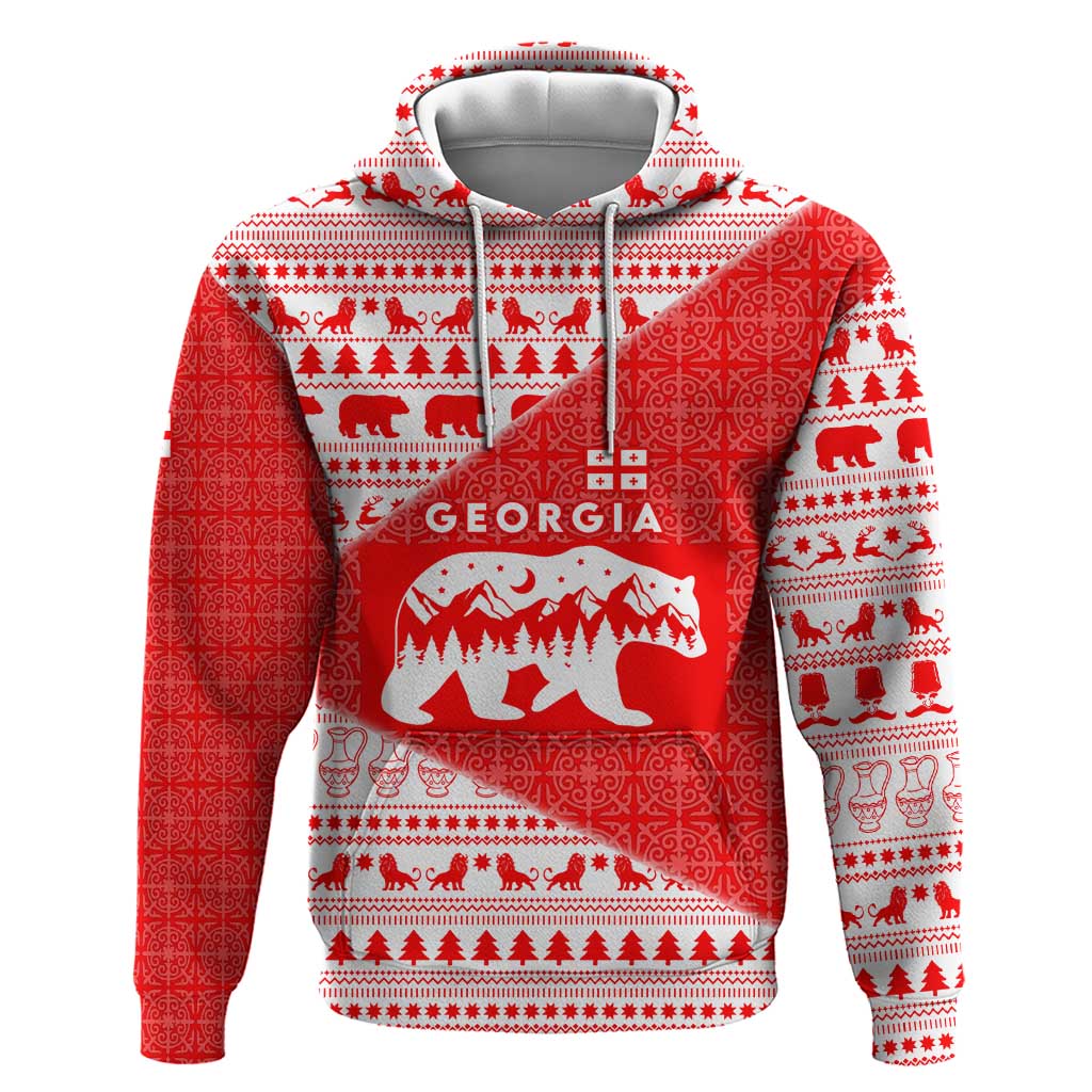 Georgia Christmas Zip Hoodie with Bear Mountains Forest Pattern and Traditional Georgian Design - Wonder Print Shop