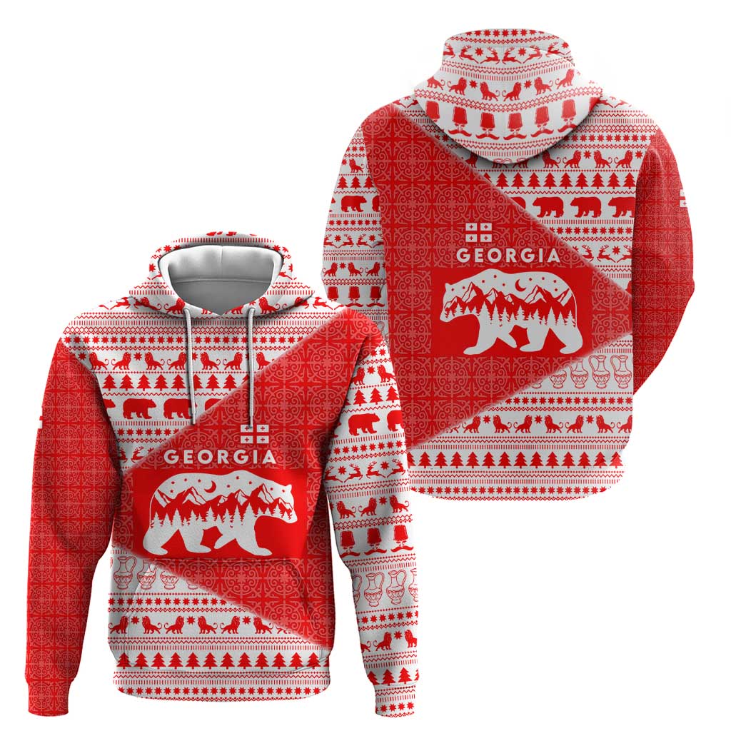 Georgia Christmas Zip Hoodie with Bear Mountains Forest Pattern and Traditional Georgian Design - Wonder Print Shop