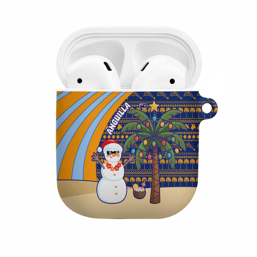 Anguilla Christmas AirPods Case with Snowman Palm Tree Ornaments Coconut Drink and Island Pattern Design - Wonder Print Shop