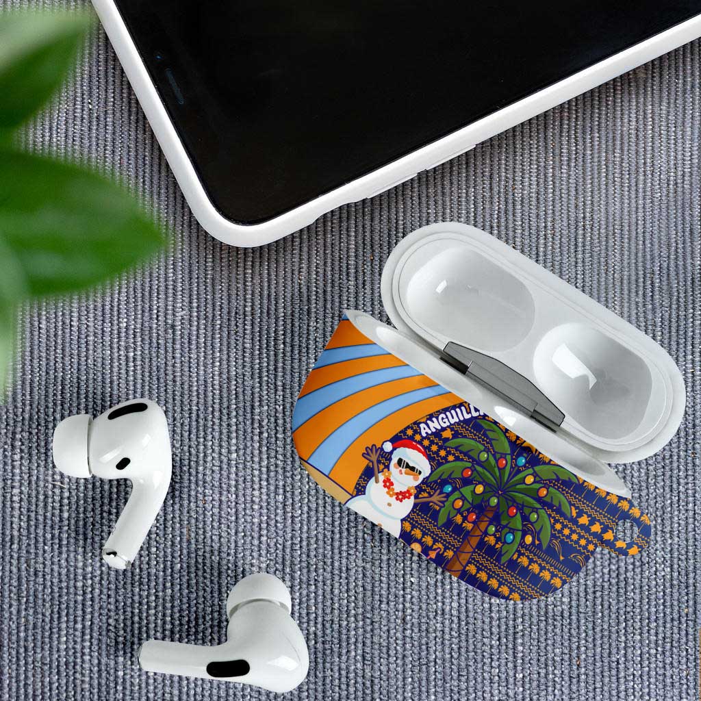 Anguilla Christmas AirPods Case with Snowman Palm Tree Ornaments Coconut Drink and Island Pattern Design - Wonder Print Shop