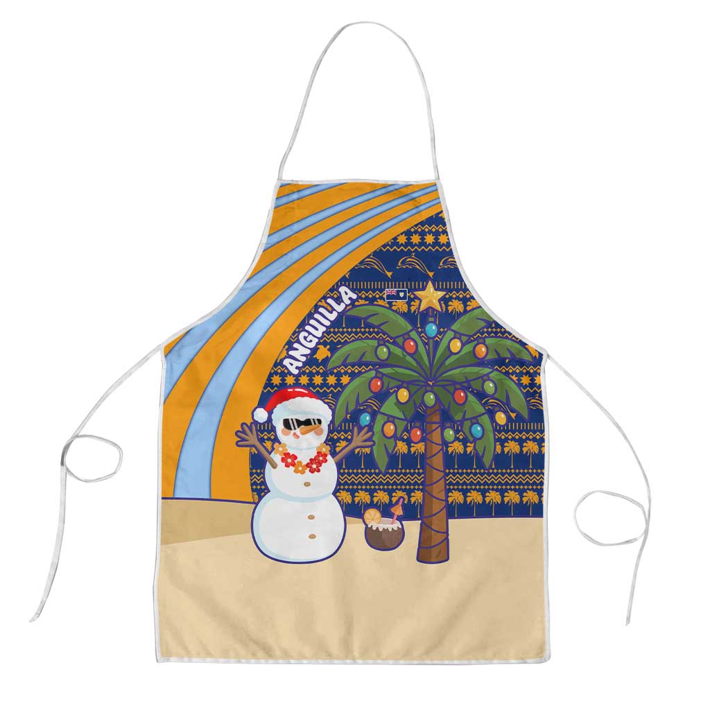 Anguilla Christmas Apron with Snowman Palm Tree Ornaments Coconut Drink and Island Pattern Design - Wonder Print Shop