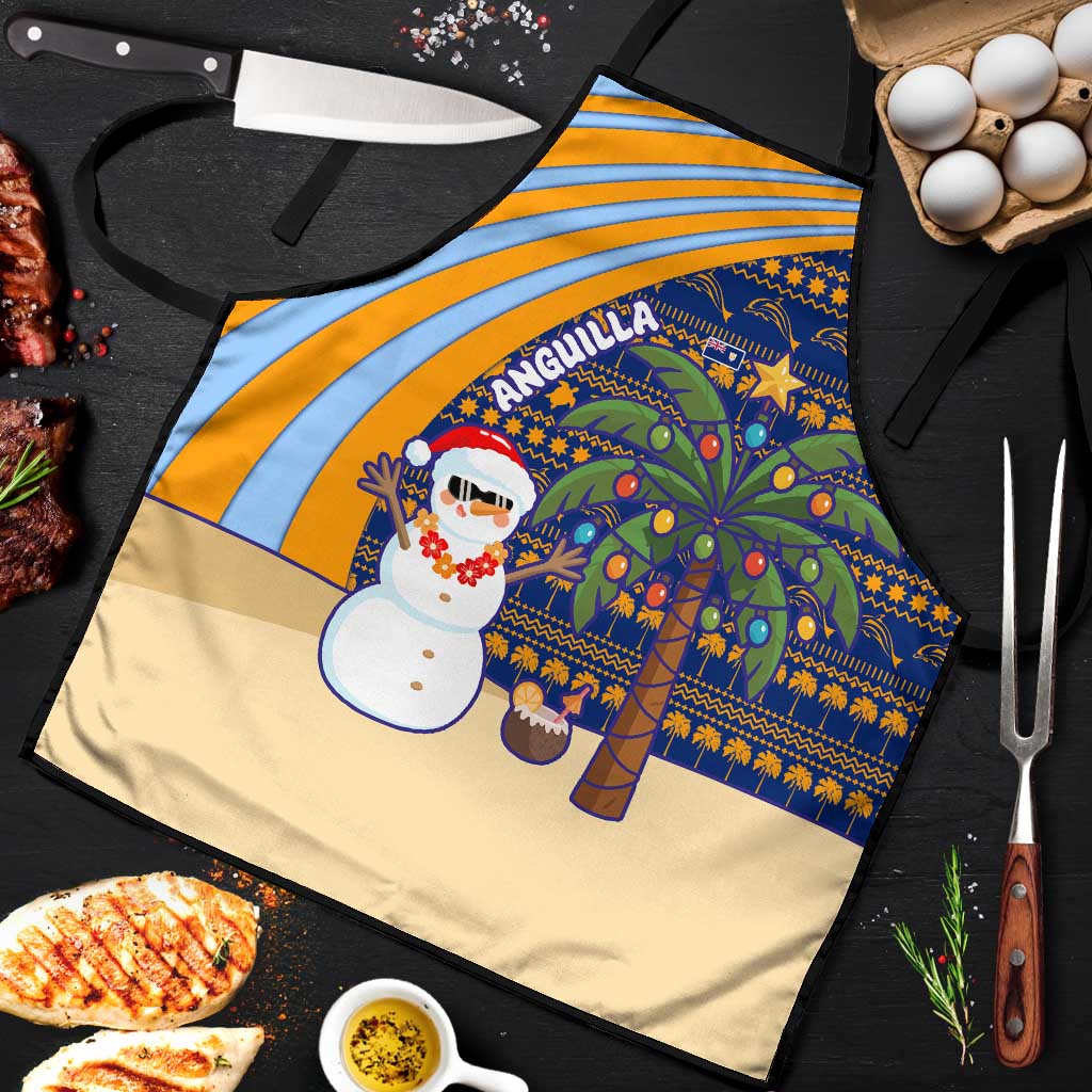 Anguilla Christmas Apron with Snowman Palm Tree Ornaments Coconut Drink and Island Pattern Design - Wonder Print Shop