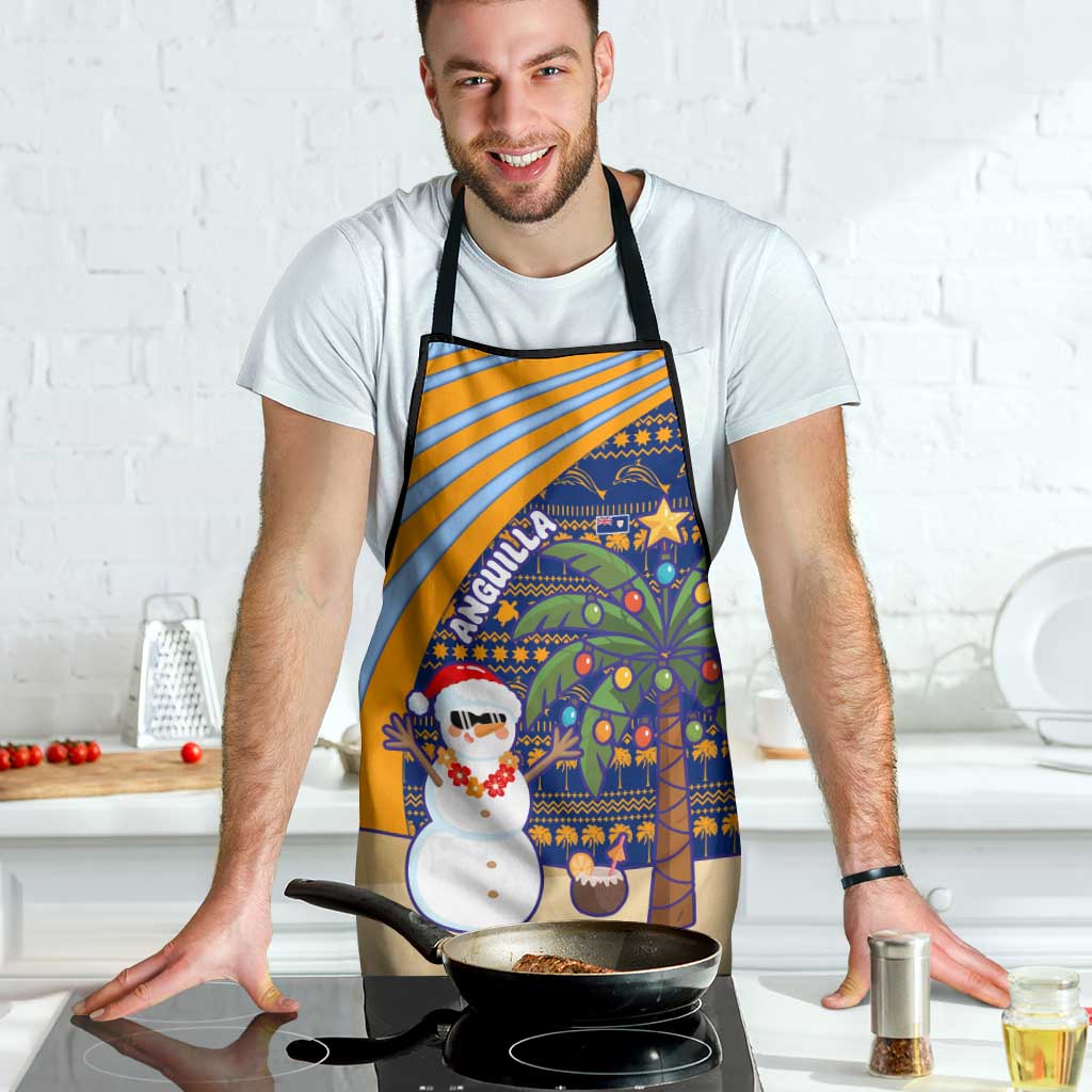 Anguilla Christmas Apron with Snowman Palm Tree Ornaments Coconut Drink and Island Pattern Design - Wonder Print Shop