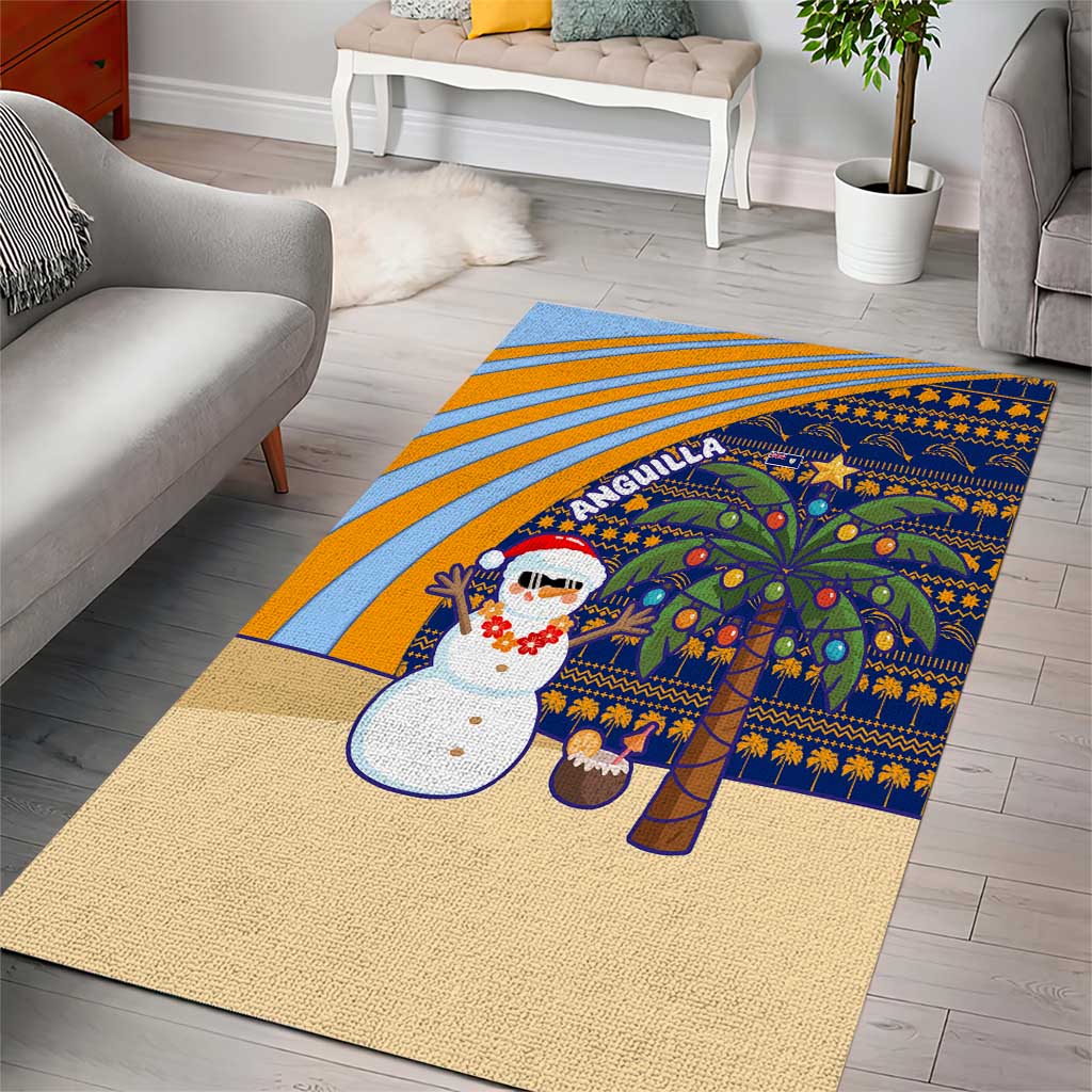 Anguilla Christmas Area Rug with Snowman Palm Tree Ornaments Coconut Drink and Island Pattern Design - Wonder Print Shop
