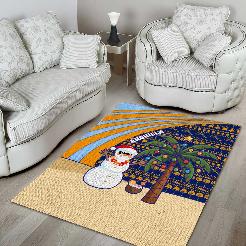 Anguilla Christmas Area Rug with Snowman Palm Tree Ornaments Coconut Drink and Island Pattern Design - Wonder Print Shop