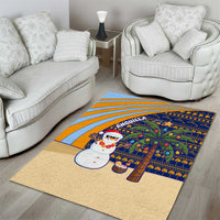 Anguilla Christmas Area Rug with Snowman Palm Tree Ornaments Coconut Drink and Island Pattern Design - Wonder Print Shop