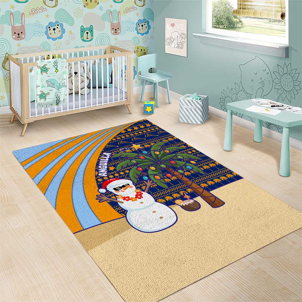 Anguilla Christmas Area Rug with Snowman Palm Tree Ornaments Coconut Drink and Island Pattern Design - Wonder Print Shop