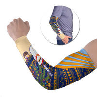 Anguilla Christmas Arm Sleeves with Snowman Palm Tree Ornaments Coconut Drink and Island Pattern Design - Wonder Print Shop