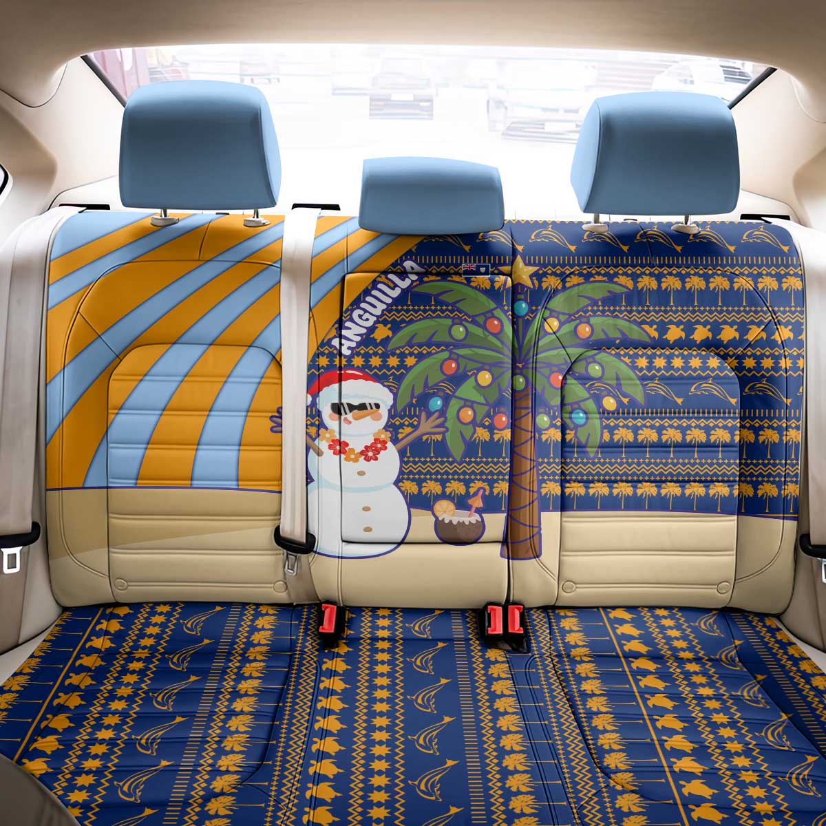 Anguilla Christmas Back Car Seat Cover with Snowman Palm Tree Ornaments Coconut Drink and Island Pattern Design - Wonder Print Shop