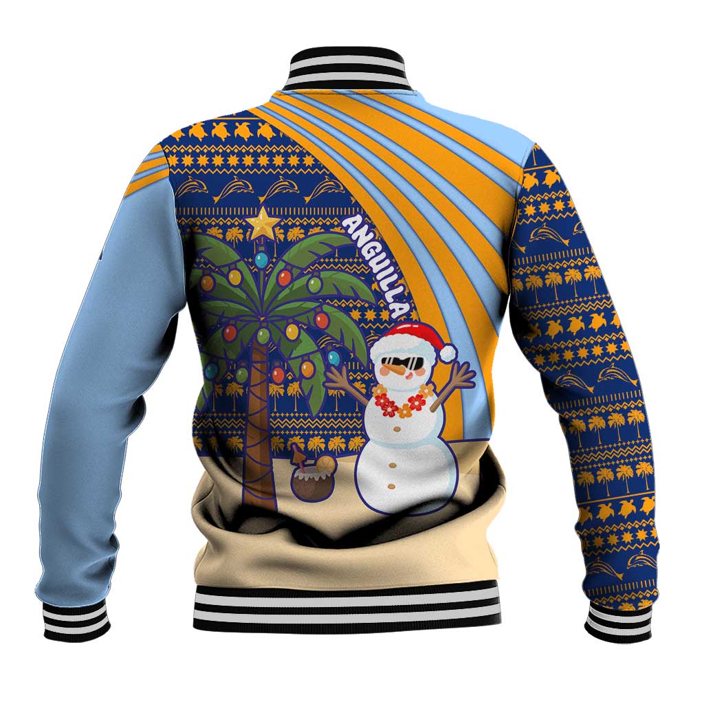 Anguilla Christmas Baseball Jacket with Snowman Palm Tree Ornaments Coconut Drink and Island Pattern Design - Wonder Print Shop