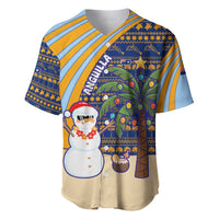 Anguilla Christmas Baseball Jersey with Snowman Palm Tree Ornaments Coconut Drink and Island Pattern Design - Wonder Print Shop