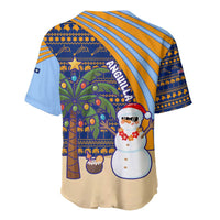 Anguilla Christmas Baseball Jersey with Snowman Palm Tree Ornaments Coconut Drink and Island Pattern Design - Wonder Print Shop