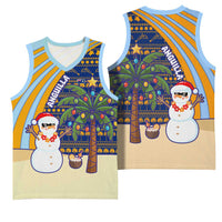 Anguilla Christmas Basketball Jersey with Snowman Palm Tree Ornaments Coconut Drink and Island Pattern Design - Wonder Print Shop