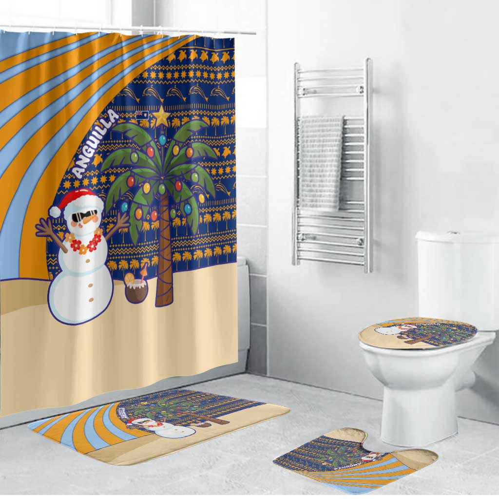 Anguilla Christmas Bathroom Set with Snowman Palm Tree Ornaments Coconut Drink and Island Pattern Design - Wonder Print Shop