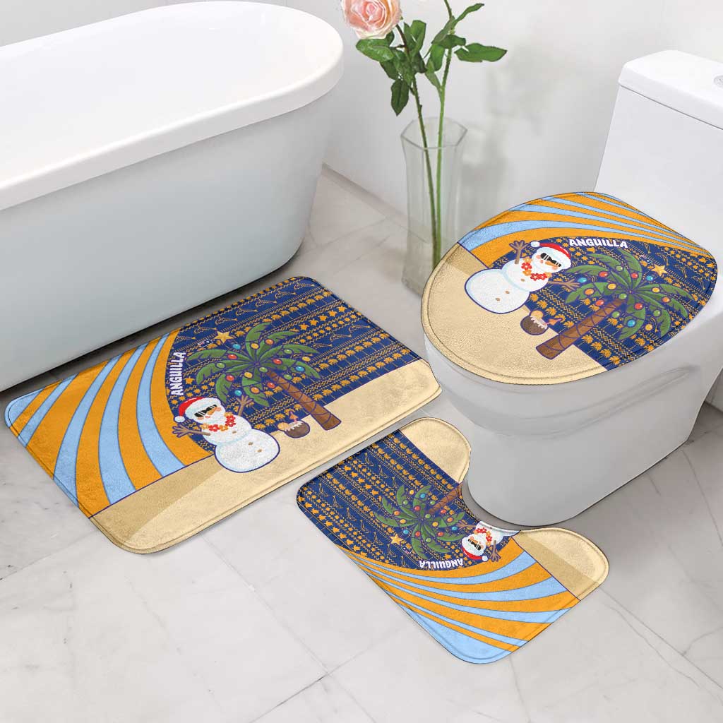 Anguilla Christmas Bathroom Set with Snowman Palm Tree Ornaments Coconut Drink and Island Pattern Design - Wonder Print Shop