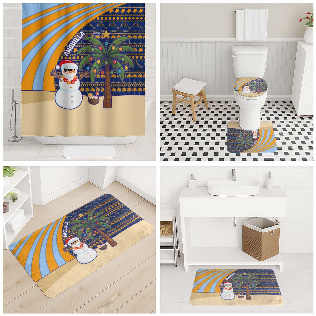 Anguilla Christmas Bathroom Set with Snowman Palm Tree Ornaments Coconut Drink and Island Pattern Design - Wonder Print Shop