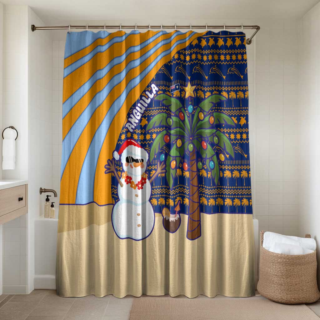 Anguilla Christmas Bathroom Set with Snowman Palm Tree Ornaments Coconut Drink and Island Pattern Design - Wonder Print Shop