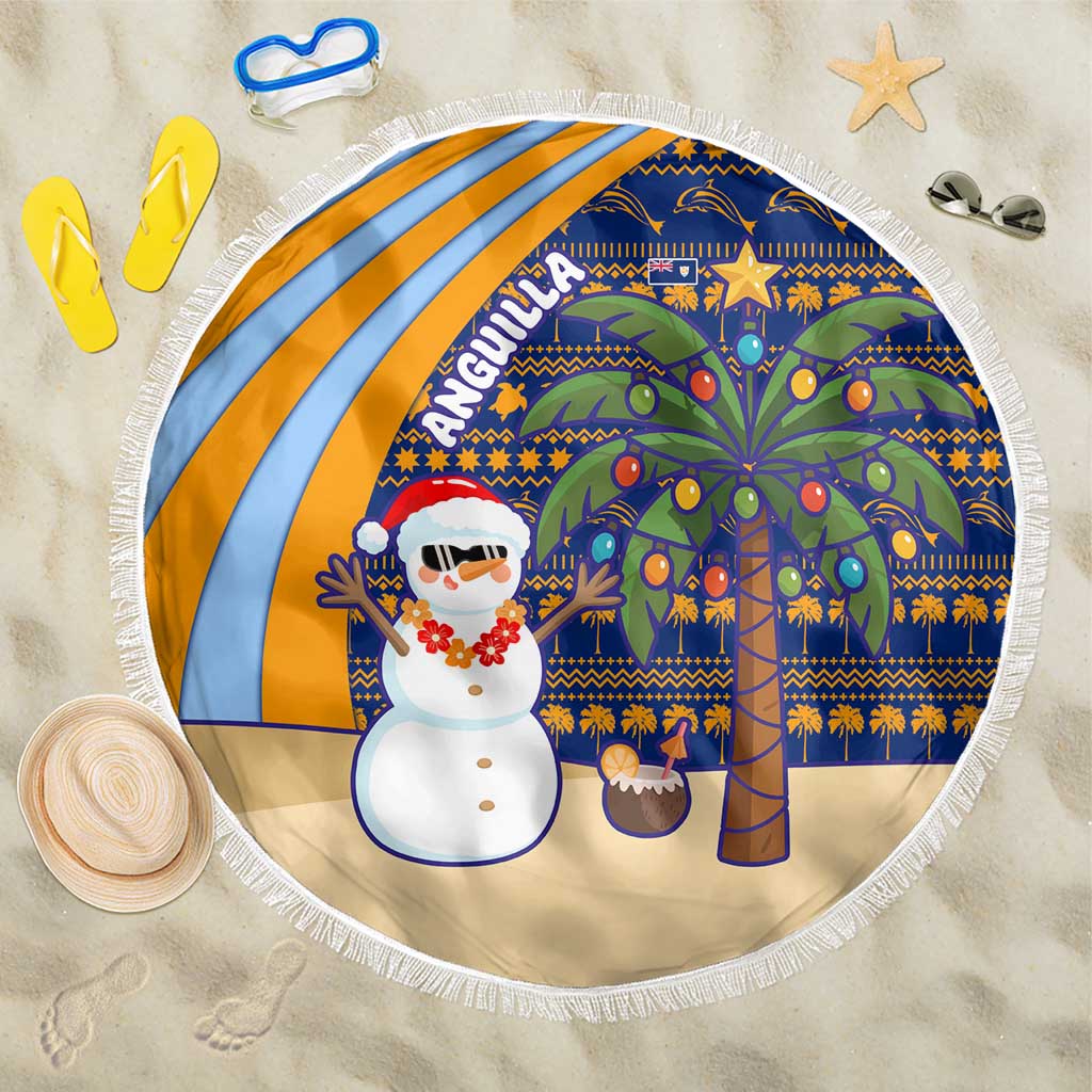 Anguilla Christmas Beach Blanket with Snowman Palm Tree Ornaments Coconut Drink and Island Pattern Design - Wonder Print Shop