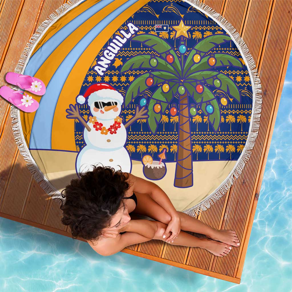 Anguilla Christmas Beach Blanket with Snowman Palm Tree Ornaments Coconut Drink and Island Pattern Design - Wonder Print Shop