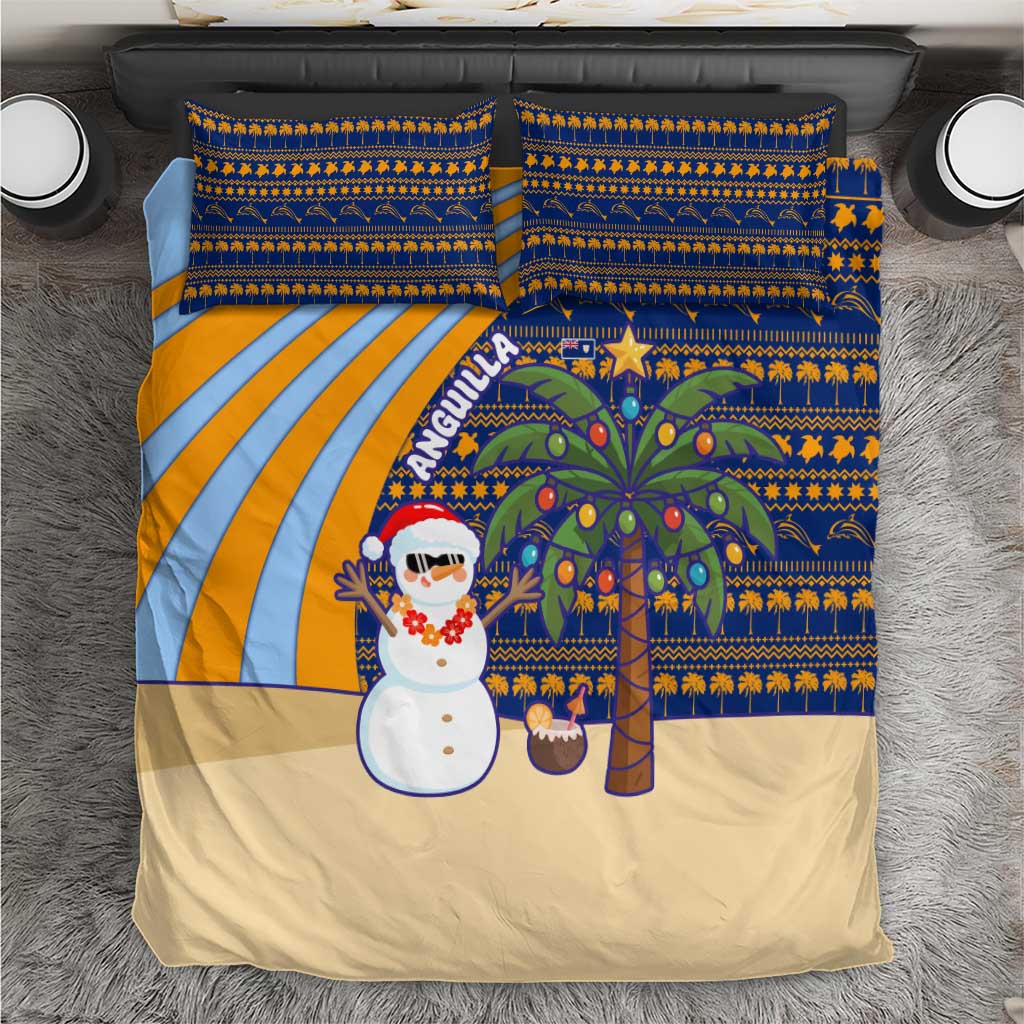 Anguilla Christmas Bedding Set with Snowman Palm Tree Ornaments Coconut Drink and Island Pattern Design - Wonder Print Shop