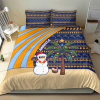 Anguilla Christmas Bedding Set with Snowman Palm Tree Ornaments Coconut Drink and Island Pattern Design - Wonder Print Shop