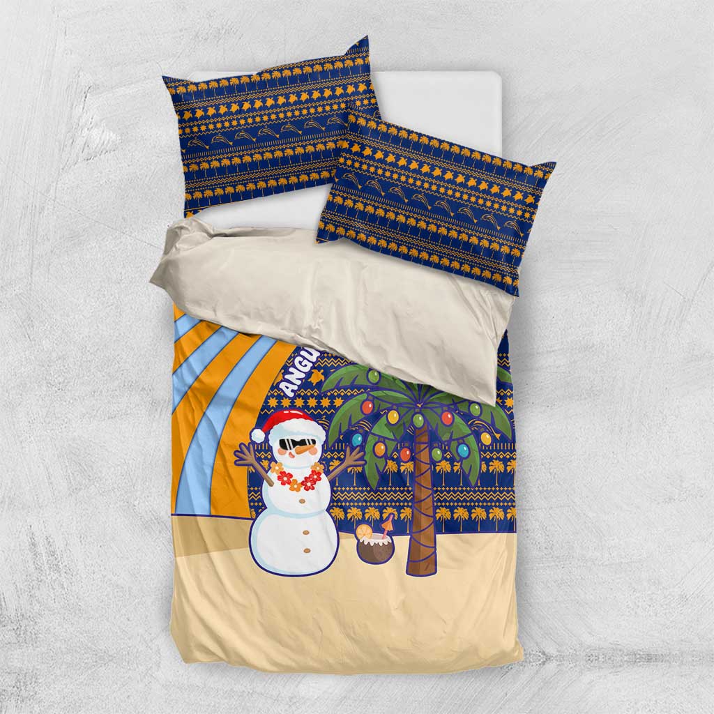 Anguilla Christmas Bedding Set with Snowman Palm Tree Ornaments Coconut Drink and Island Pattern Design - Wonder Print Shop