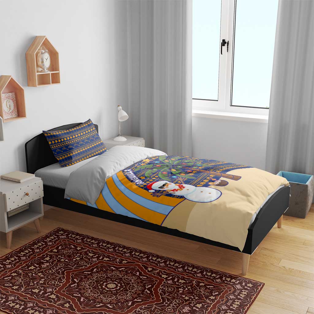 Anguilla Christmas Bedding Set with Snowman Palm Tree Ornaments Coconut Drink and Island Pattern Design - Wonder Print Shop