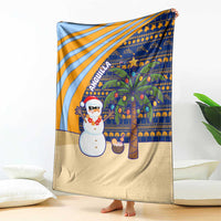 Anguilla Christmas Blanket with Snowman Palm Tree Ornaments Coconut Drink and Island Pattern Design - Wonder Print Shop