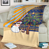 Anguilla Christmas Blanket with Snowman Palm Tree Ornaments Coconut Drink and Island Pattern Design - Wonder Print Shop