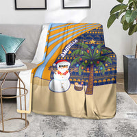 Anguilla Christmas Blanket with Snowman Palm Tree Ornaments Coconut Drink and Island Pattern Design - Wonder Print Shop