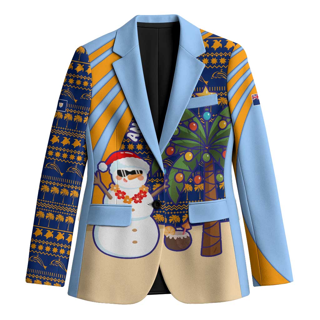 Anguilla Christmas Blazer with Snowman Palm Tree Ornaments Coconut Drink and Island Pattern Design - Wonder Print Shop