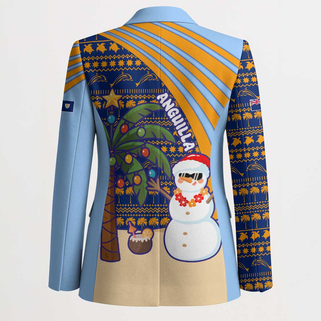 Anguilla Christmas Blazer with Snowman Palm Tree Ornaments Coconut Drink and Island Pattern Design - Wonder Print Shop