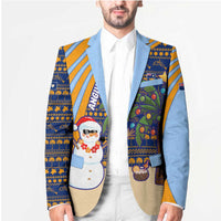 Anguilla Christmas Blazer with Snowman Palm Tree Ornaments Coconut Drink and Island Pattern Design - Wonder Print Shop