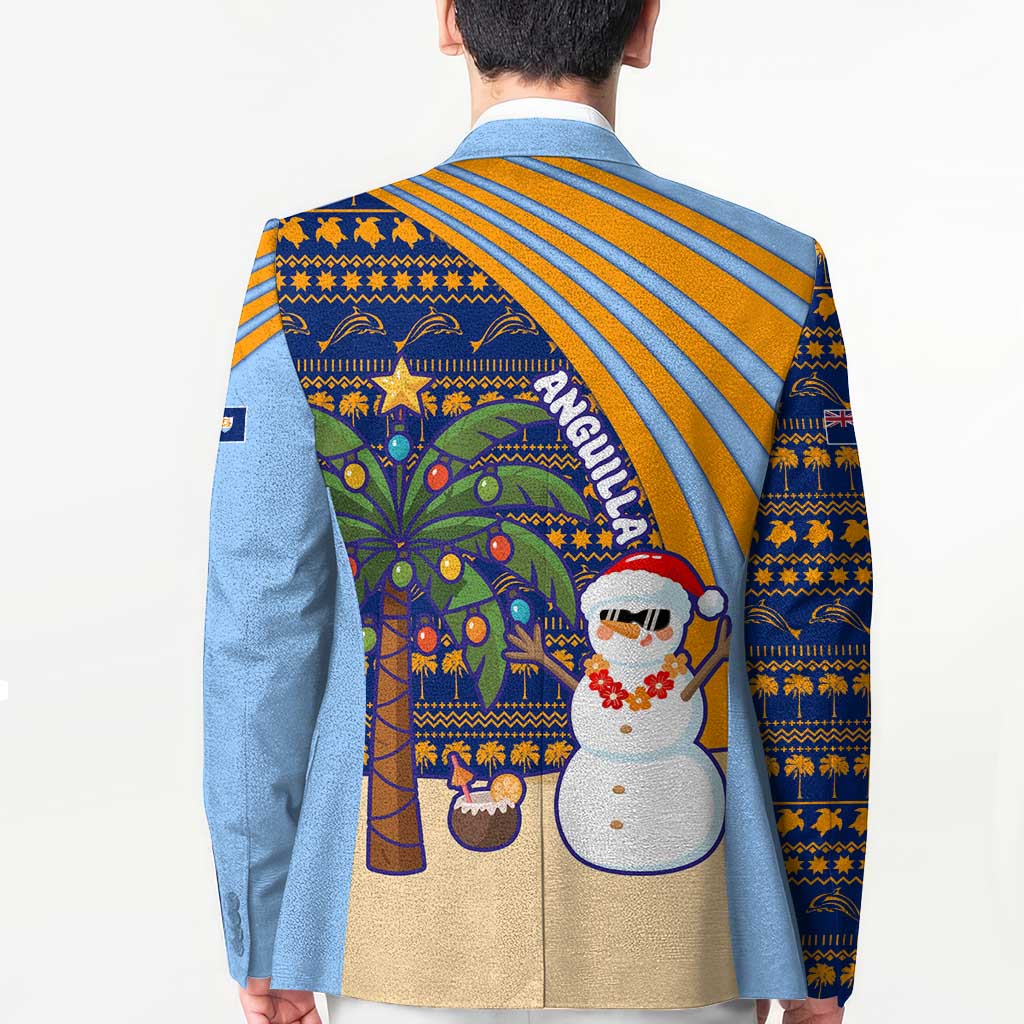 Anguilla Christmas Blazer with Snowman Palm Tree Ornaments Coconut Drink and Island Pattern Design - Wonder Print Shop