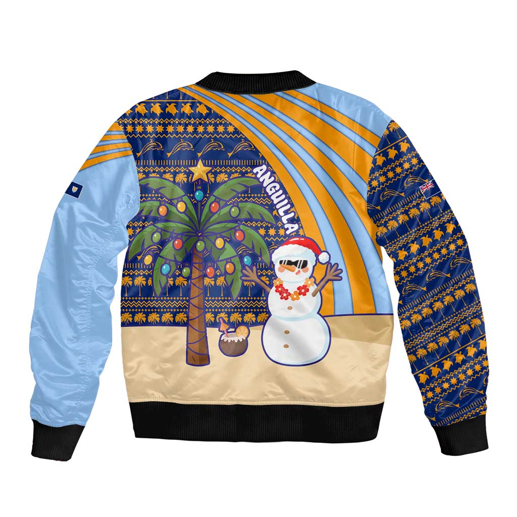 Anguilla Christmas Bomber Jacket with Snowman Palm Tree Ornaments Coconut Drink and Island Pattern Design - Wonder Print Shop