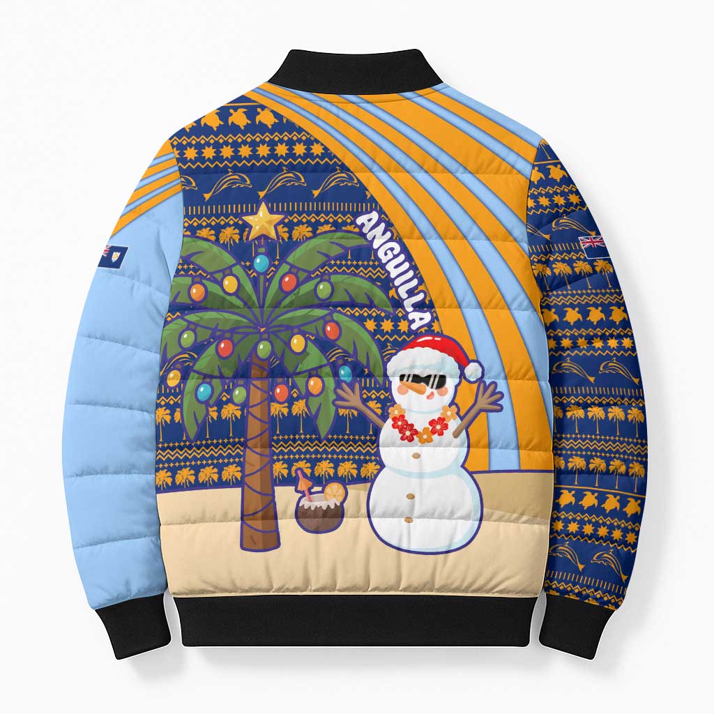 Anguilla Christmas Bomber Puffer Jacket with Snowman Palm Tree Ornaments Coconut Drink and Island Pattern Design - Wonder Print Shop