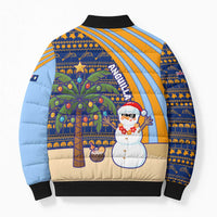Anguilla Christmas Bomber Puffer Jacket with Snowman Palm Tree Ornaments Coconut Drink and Island Pattern Design - Wonder Print Shop