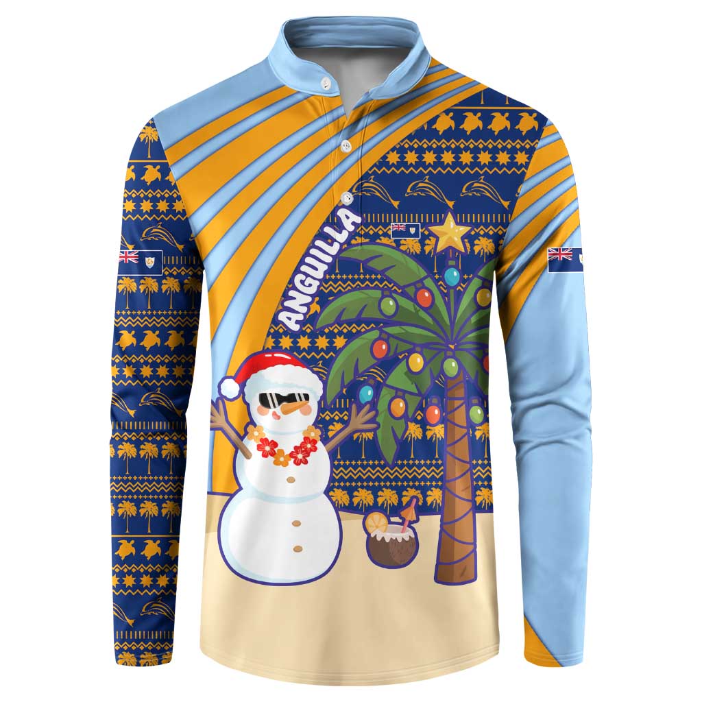 Anguilla Christmas Button Sweatshirt with Snowman Palm Tree Ornaments Coconut Drink and Island Pattern Design - Wonder Print Shop