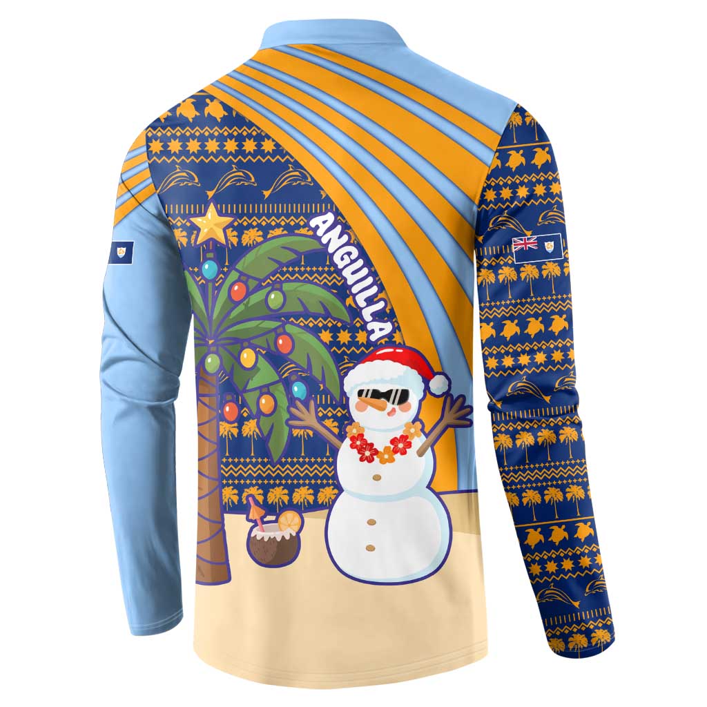 Anguilla Christmas Button Sweatshirt with Snowman Palm Tree Ornaments Coconut Drink and Island Pattern Design - Wonder Print Shop