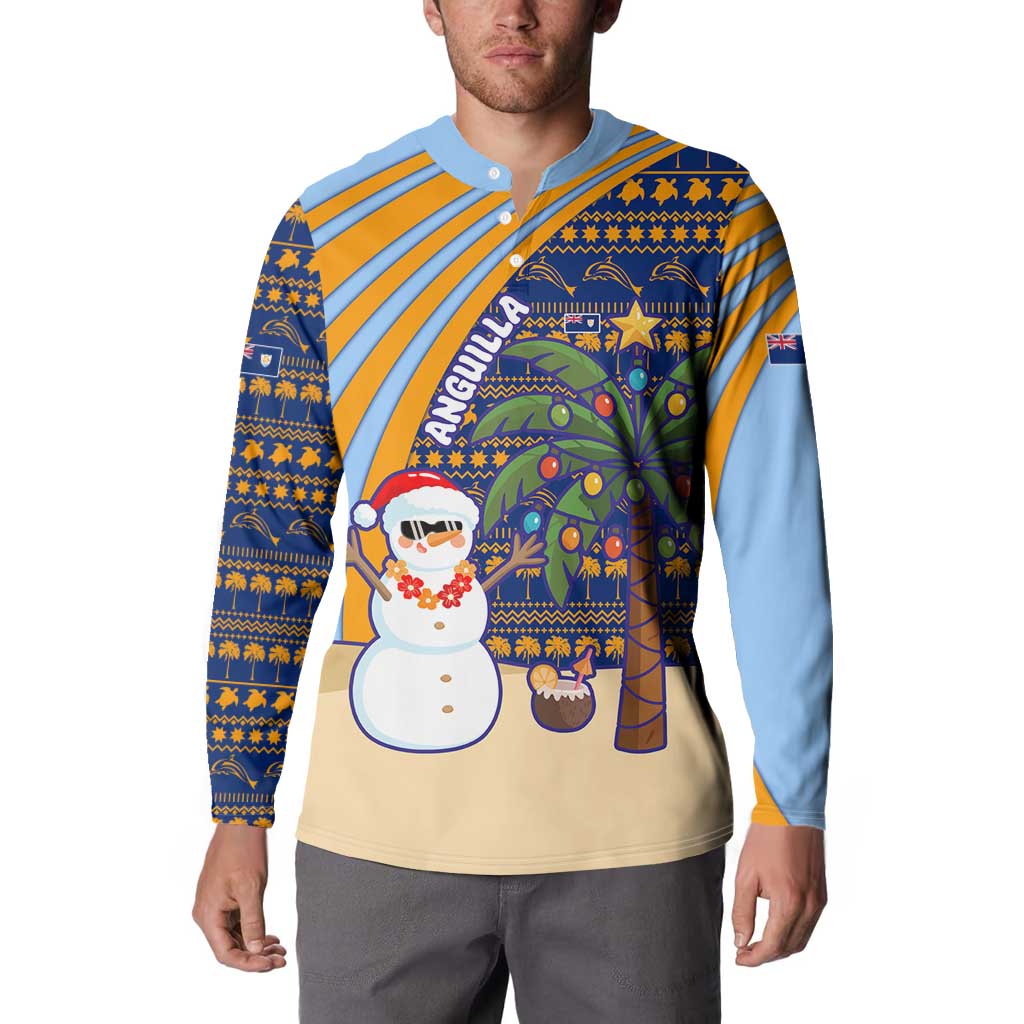 Anguilla Christmas Button Sweatshirt with Snowman Palm Tree Ornaments Coconut Drink and Island Pattern Design - Wonder Print Shop