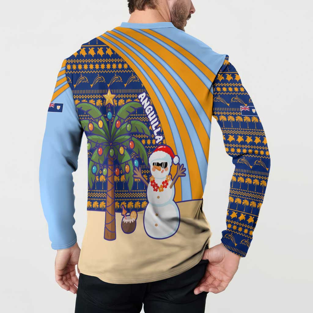 Anguilla Christmas Button Sweatshirt with Snowman Palm Tree Ornaments Coconut Drink and Island Pattern Design - Wonder Print Shop