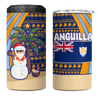 Anguilla Christmas 4 in 1 Can Cooler Tumbler with Snowman Palm Tree Ornaments Coconut Drink and Island Pattern Design - Wonder Print Shop