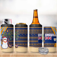 Anguilla Christmas 4 in 1 Can Cooler Tumbler with Snowman Palm Tree Ornaments Coconut Drink and Island Pattern Design - Wonder Print Shop
