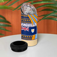 Anguilla Christmas 4 in 1 Can Cooler Tumbler with Snowman Palm Tree Ornaments Coconut Drink and Island Pattern Design - Wonder Print Shop