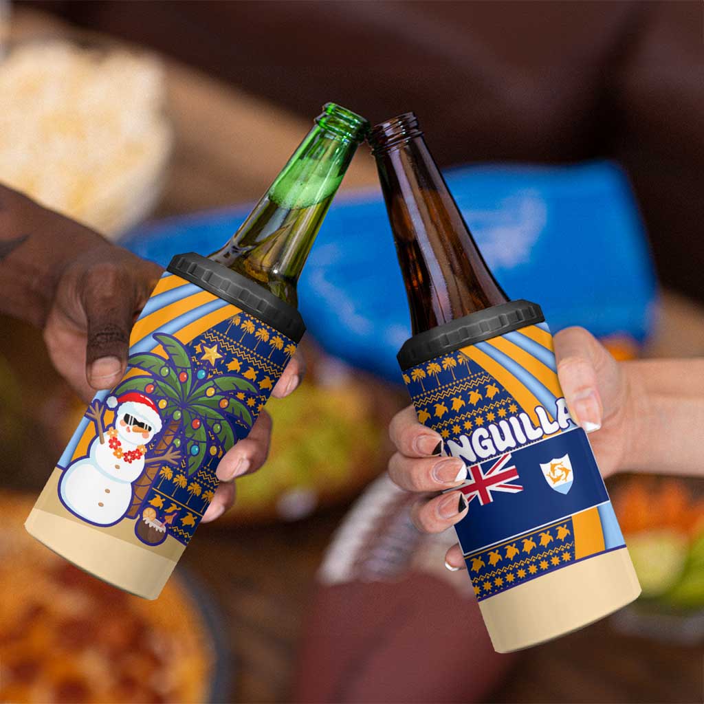 Anguilla Christmas 4 in 1 Can Cooler Tumbler with Snowman Palm Tree Ornaments Coconut Drink and Island Pattern Design - Wonder Print Shop